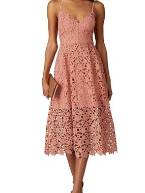 Astr Rose Blush Lace Midi Dress with Spaghetti Straps